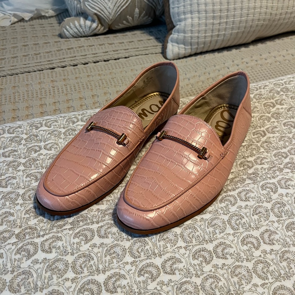 Sam Edelman Croc-Embossed Pink Loafers